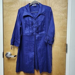 Christine Laure size M/L Tunic Shirt Jacket 100% linen NWoT Blue Indigo